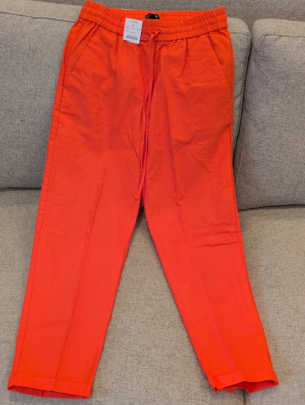 NEW J. Crew Women's Drawstring Linen Cotton Pants 00- Vibrant Orange
